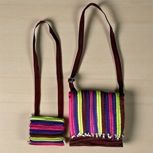 Set of 2 Womens Crossbody‎ Shoulder Bags Colorful Zip Purse Hippie Boho Festival